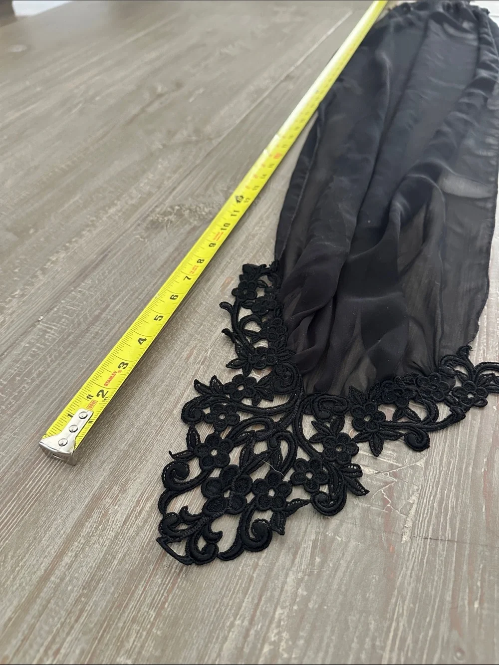 Black Sheer Lace-Trim Wrap Scarf